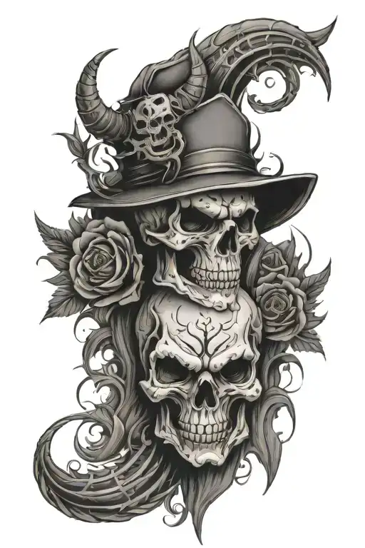 Skull And Demon Face