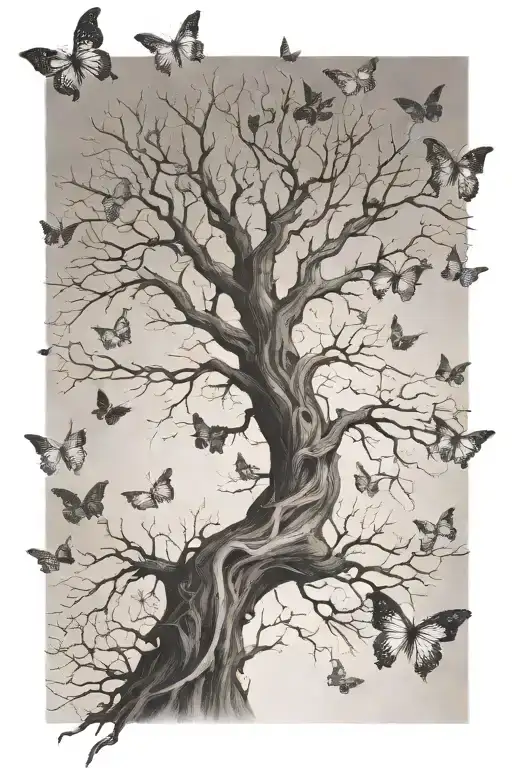 Leafless Tree Surrounded With Butterflies