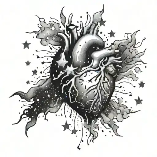 Black And Grey Broken Heart Surrounded By Stars And Galaxies