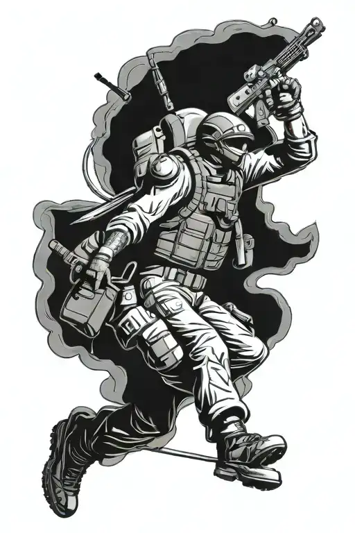 Parachutist With Sniper And Mma Fighter Gloves