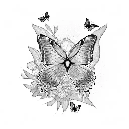 A Pair Of Butterflies Flying Together In A Swirling Pattern Around A Blooming Plant