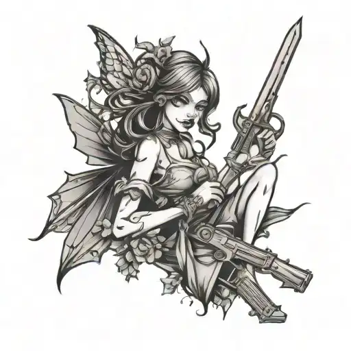 Fairy Holding A Gun And Knife