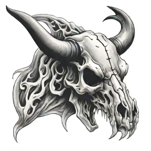 Bull Skull With Flames Shooting