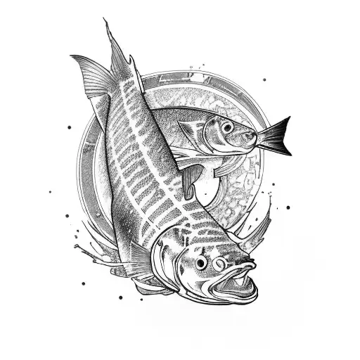 Salmon With Estethic Elemts Koi Fish Style