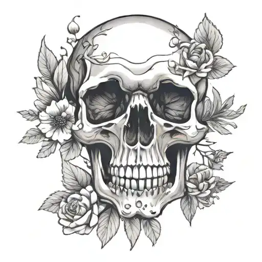 Skull With Moss And Flowers