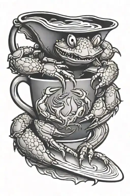 Crab Surfing Holding Mug Of Coffee