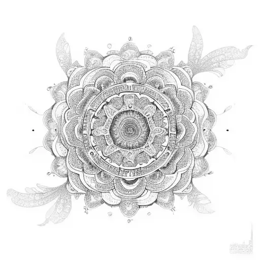 An Intricate Mandala Design Incorporating Elements Of A Bird And A Peony Flower