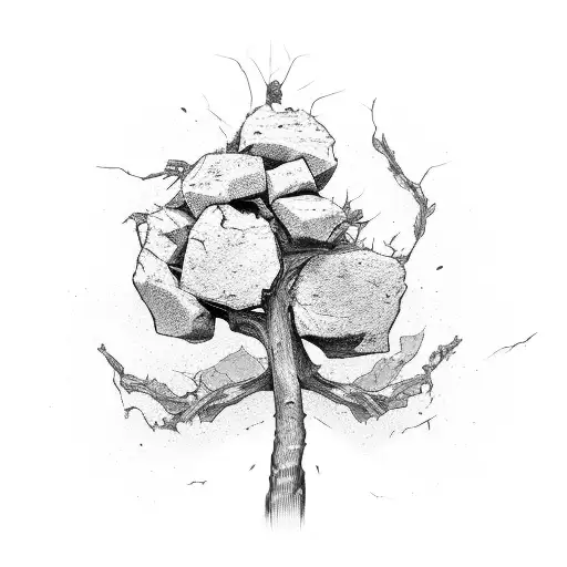 A Plant Growing Through Rubble And Ash After Destruction