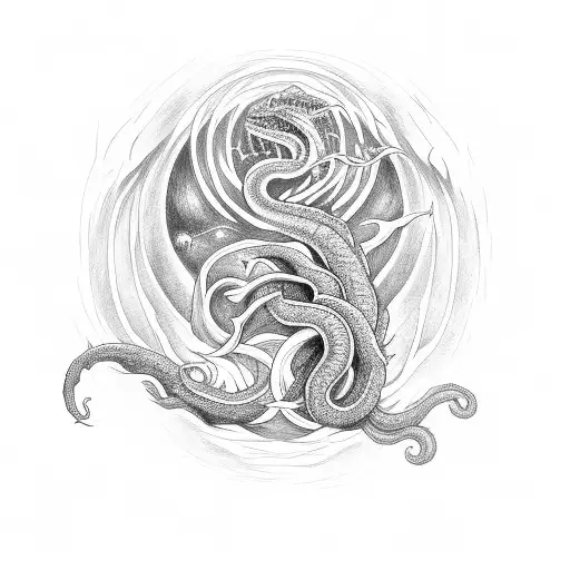 Yggdrasil Surrounded By Jormungandr Chasing Nydhogg