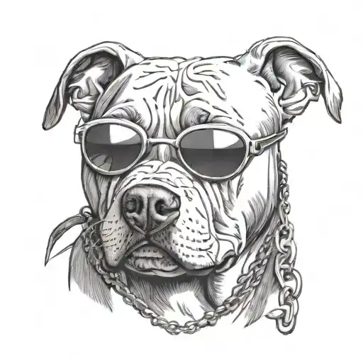 A Pitbull With Sunglasses And Chain On