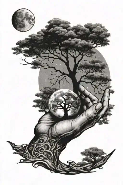 Moon And Tree And Hand Holding