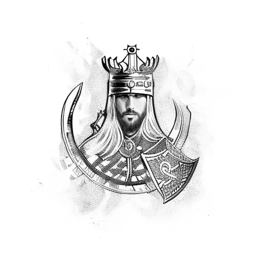 Viking Queen Surrounded By Checkered Flag Which Is Also A Chess Board With A King Chess Piece