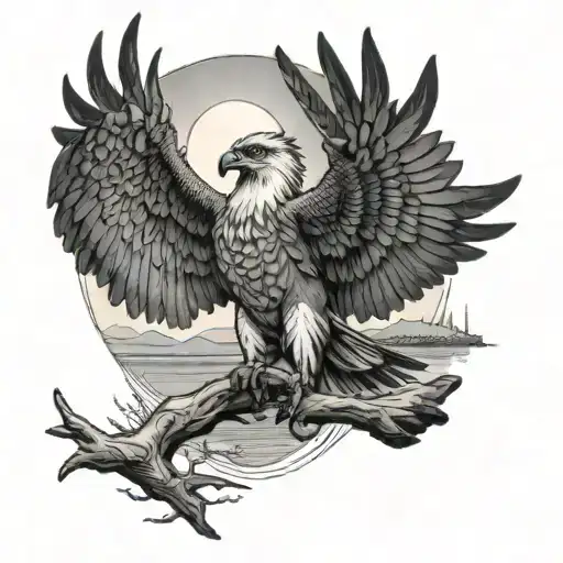 Osprey With Lake And Sun