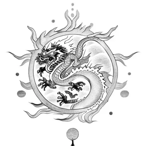 Chinese Dragon Holding Sun And Moon