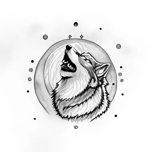 A Wolf Howling At A Full Moon In A Nordic Rune Circle