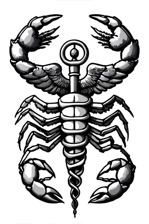 Caduceus And Scorpion And Aquarius Zodiac Sign