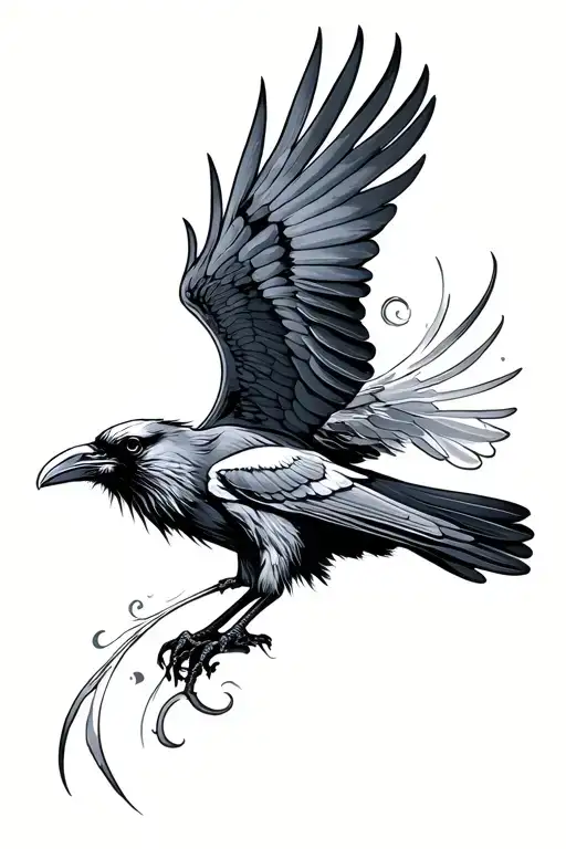 Nordic Mythology Raven Flying