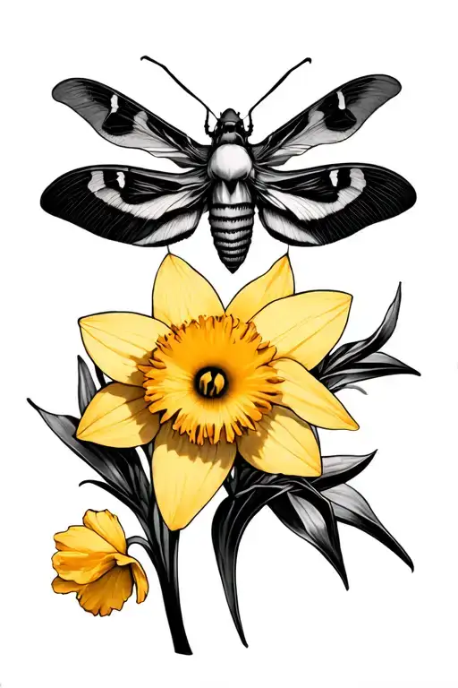 Death Moth And Yellow Daffodil
