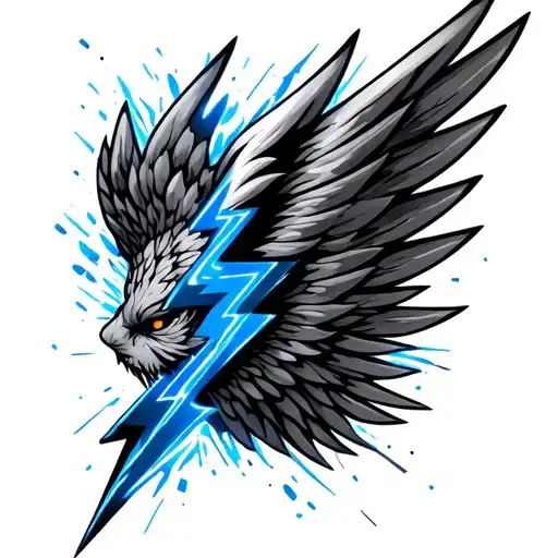 Fine Line Geometry Wing With Blue Lightning Bolt