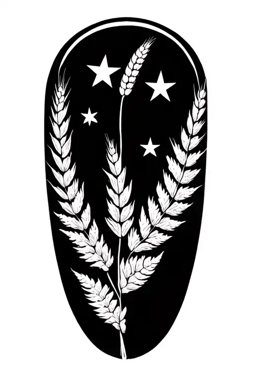 Fern With Barley Stalk Three Stars From Orion Constellation