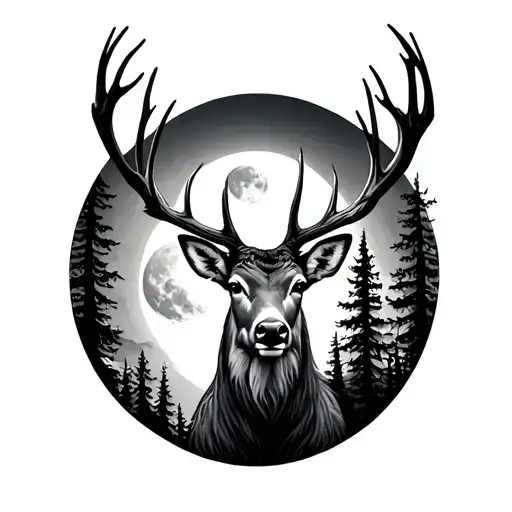 Forest Trees Background Deer And Moon