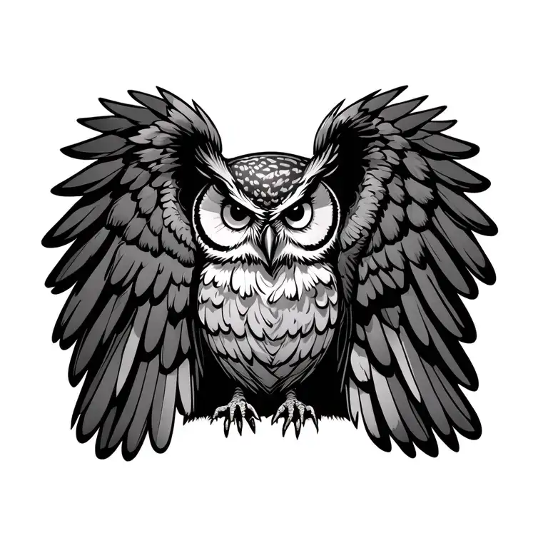 Owl With Open And Angry Wings