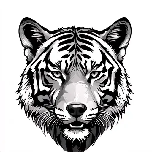 Tiger With Wolf Blended By Roses