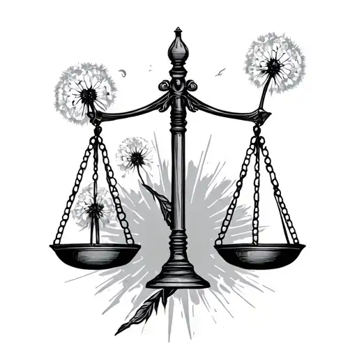 Scale Of Justice With Dandelion And Compass
