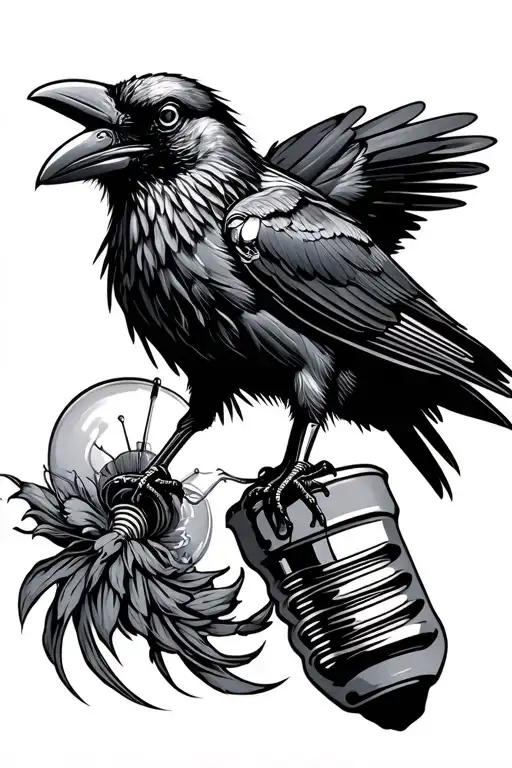 Biomechanical Crow On Top Of A Light Bulb