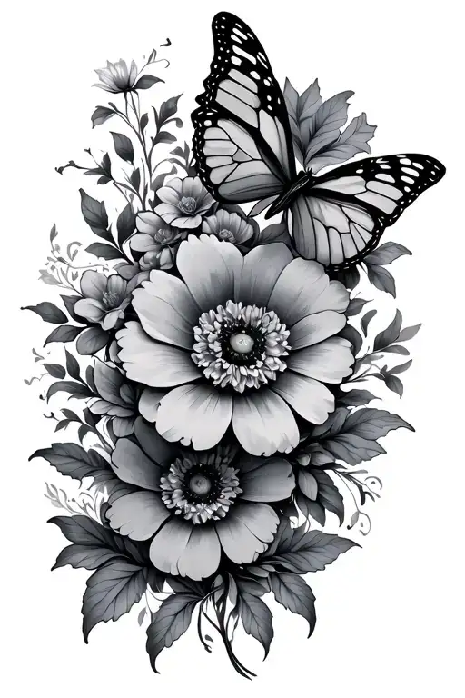 Large Floral With Butterflies