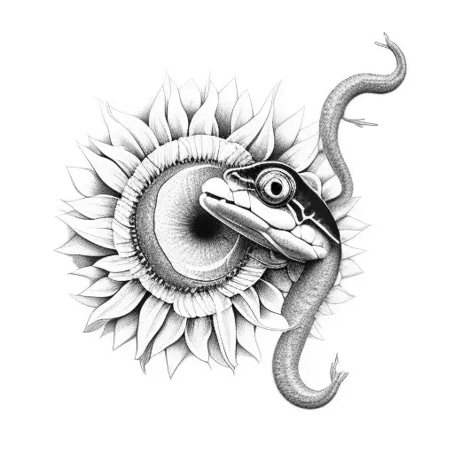 Ringneck Snake And Sunflower