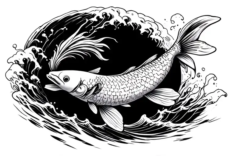 Koi Fish Jumping Out Of Water Waves