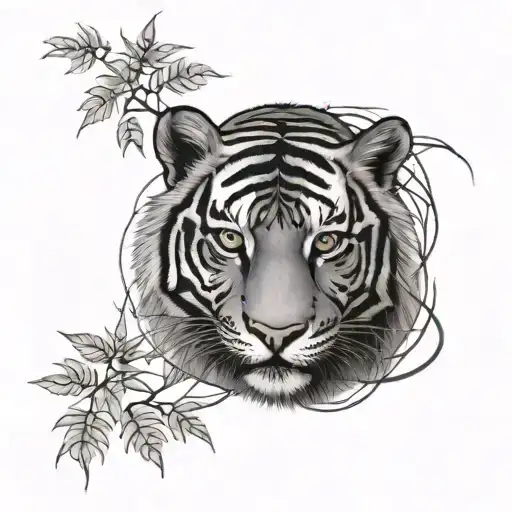 Crouching Tiger Surrounded By Vines Wrapped