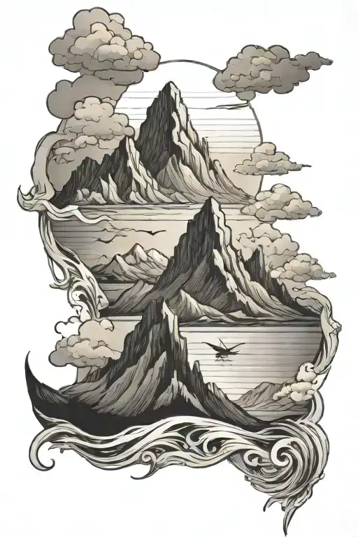 Mountains And Ocean With A Man In Between