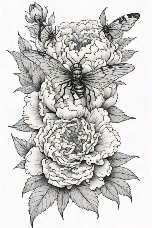 Realistic Peony With Skull Moth And Black Widow Spider