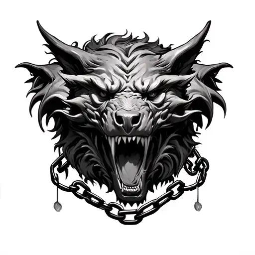 Cerberus 3 Head Morphed Chained Scary Realistic Black And Grey