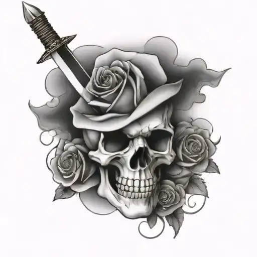 Rose And Sword And Skull And Clouds And Stars