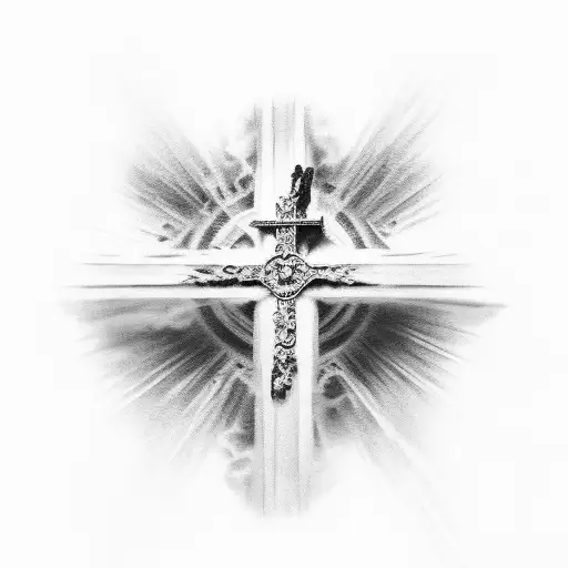 A Black And Grey Realistic Portrait Of A Sinner Cross With A Hidden Message Within The Design
