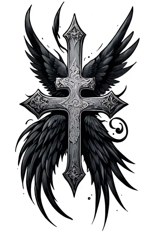 Black Cross With Black Wings