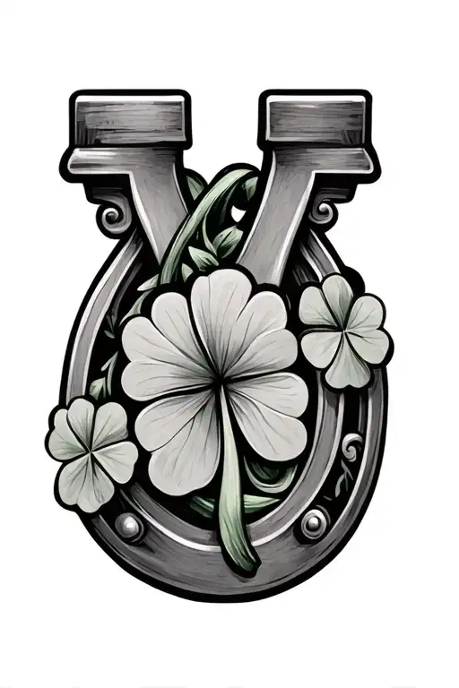 Four Leaf Clover Inside Of Horseshoe Intertwined