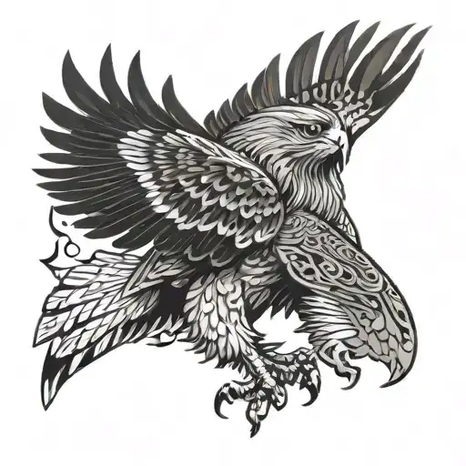 Redtail Hawk With Wings Tucked In Dive Tribal Design