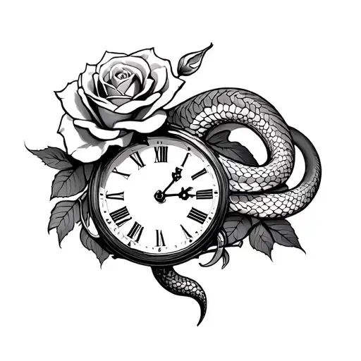 Clock And Rose And Snake And Waves