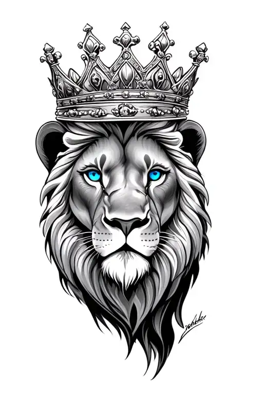 Realistic Lion With Blue Eyes Wearing A Crown