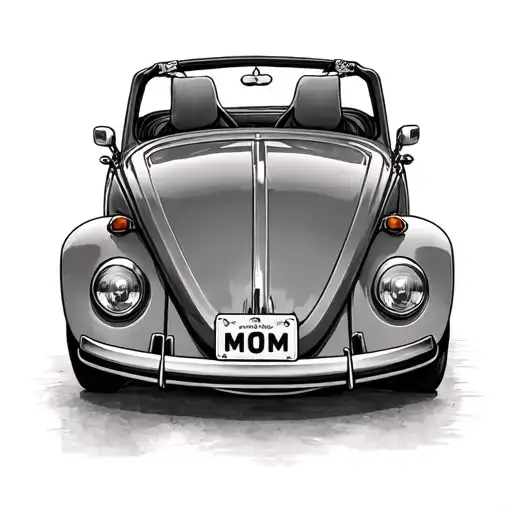 A Convertible Vw Beetle With A Mom License Plate