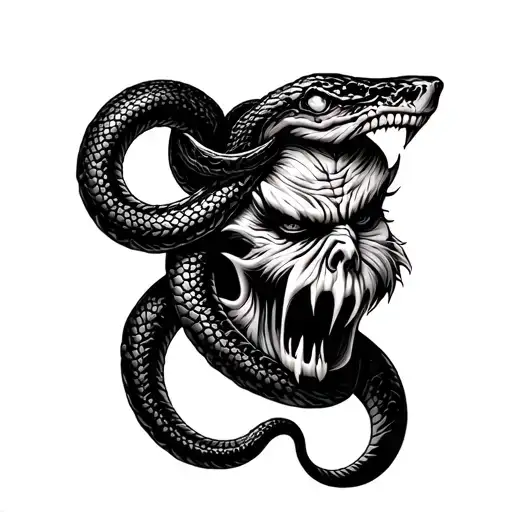 A Norse Mythology Inspired Tattoo Of A Serpent Wrapped Around A Scary Mans Face