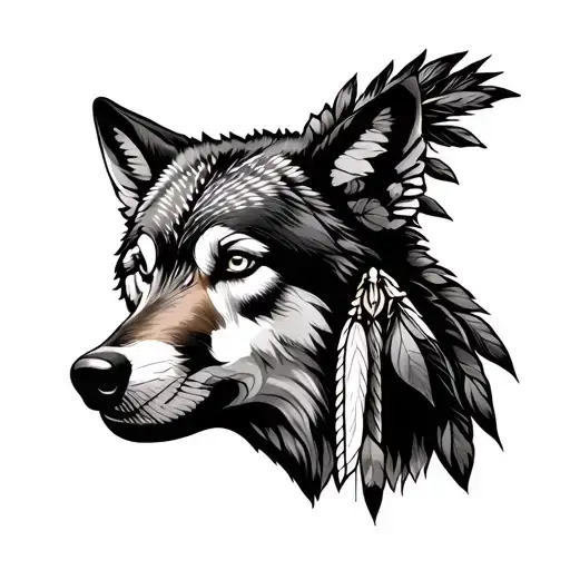 Indian In The Foreground A Wolf