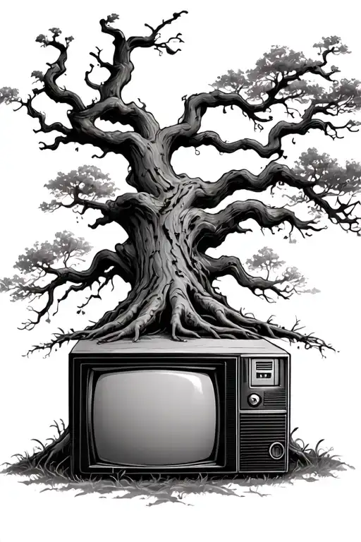 Large Oak Tree With An Old Tv