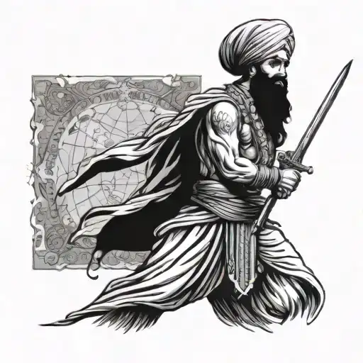 Sikh Warrior With Sword And Punjab And Pakistan Map In Background