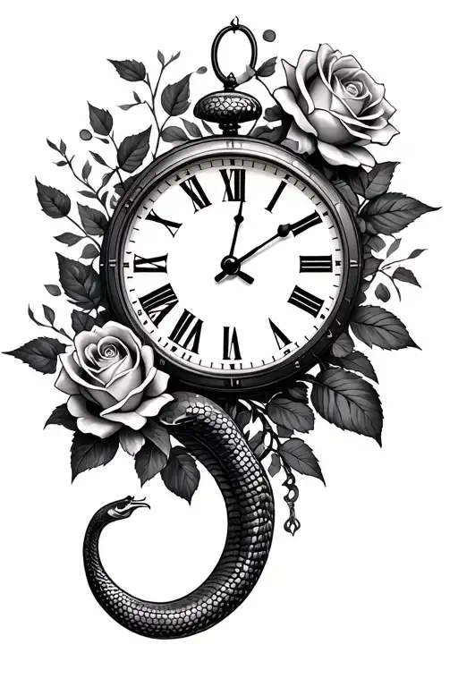 Clock And Rose And Snake And Bushes