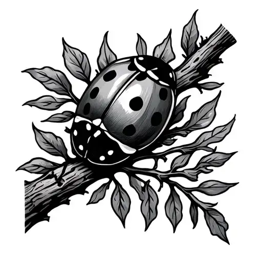 Ladybug Crawling Up Tree Branch